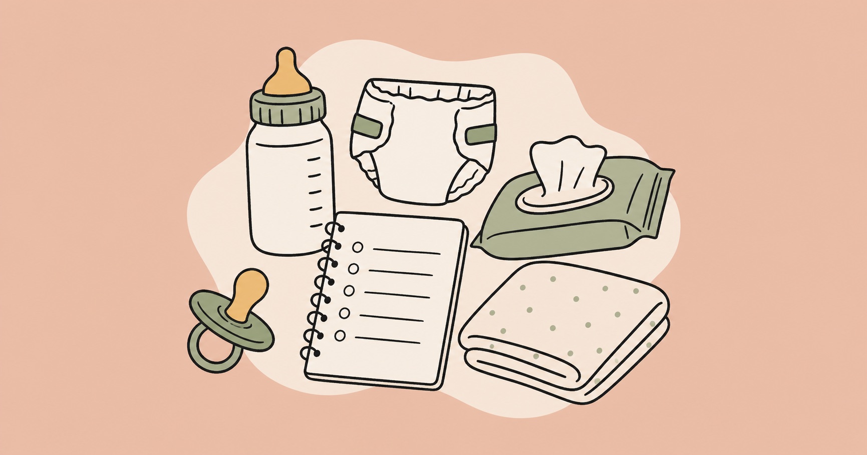 Editorial illustration for First-Time Parent Checklist: Shared Lists for Feeding, Diapers, Sleep, and Supplies