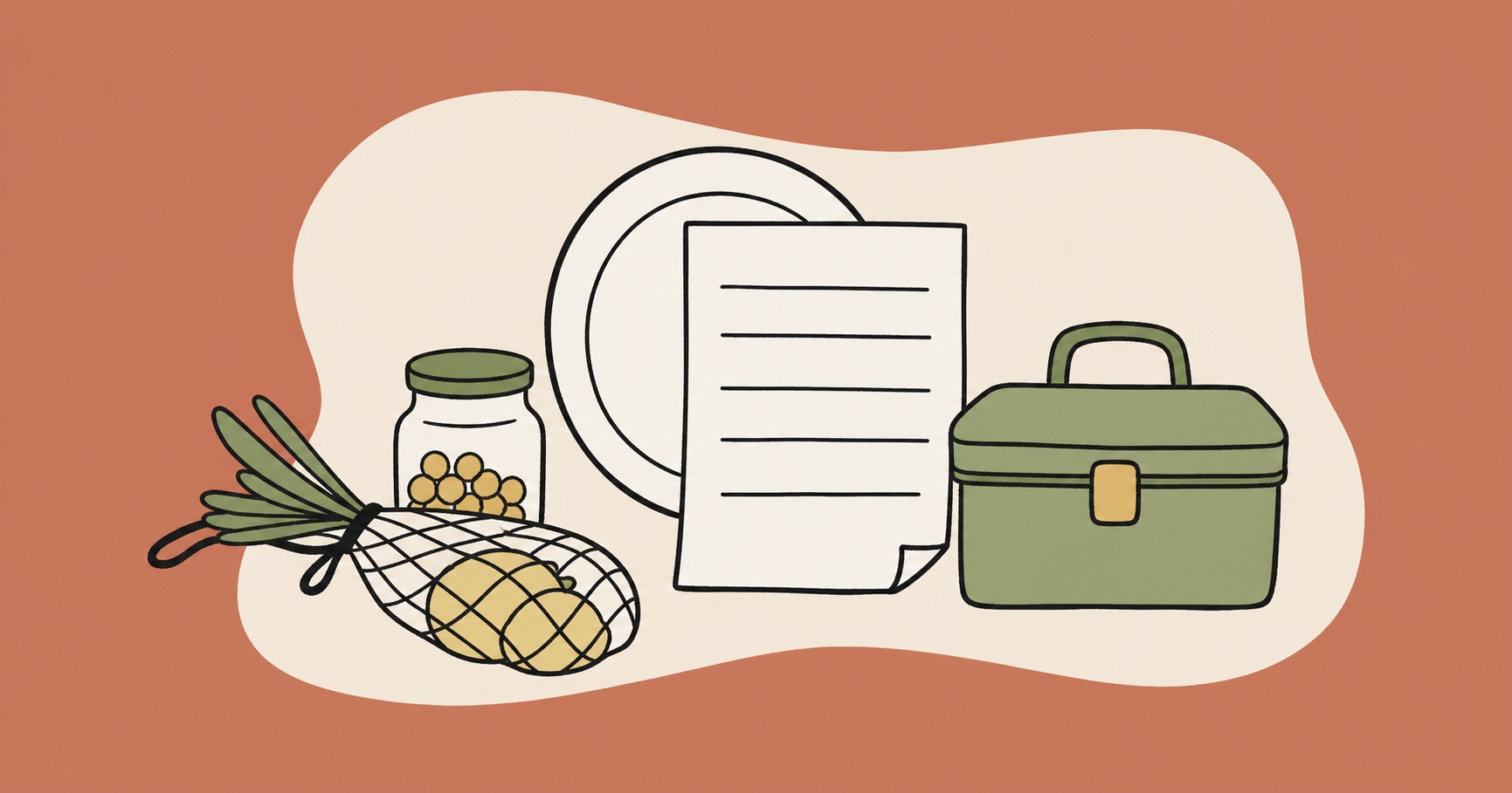 Editorial illustration for Weekly Meal Planning for Families Who Do Not Want a Complicated System